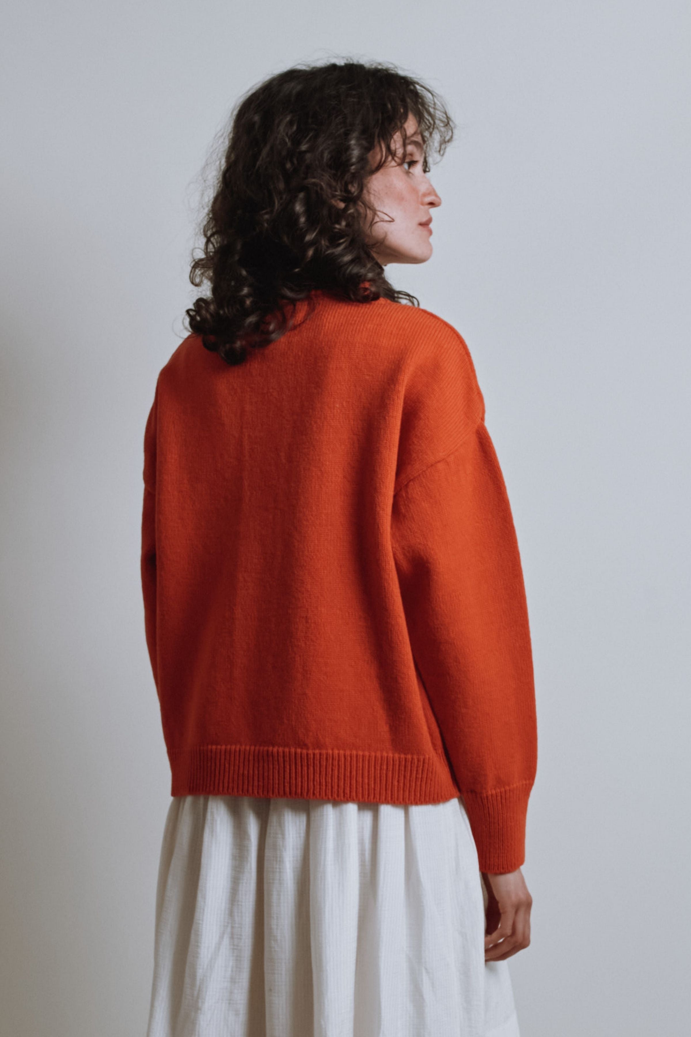 SANDRA Funnel-Neck Cardigan in Merino Wool - Burnt Orange