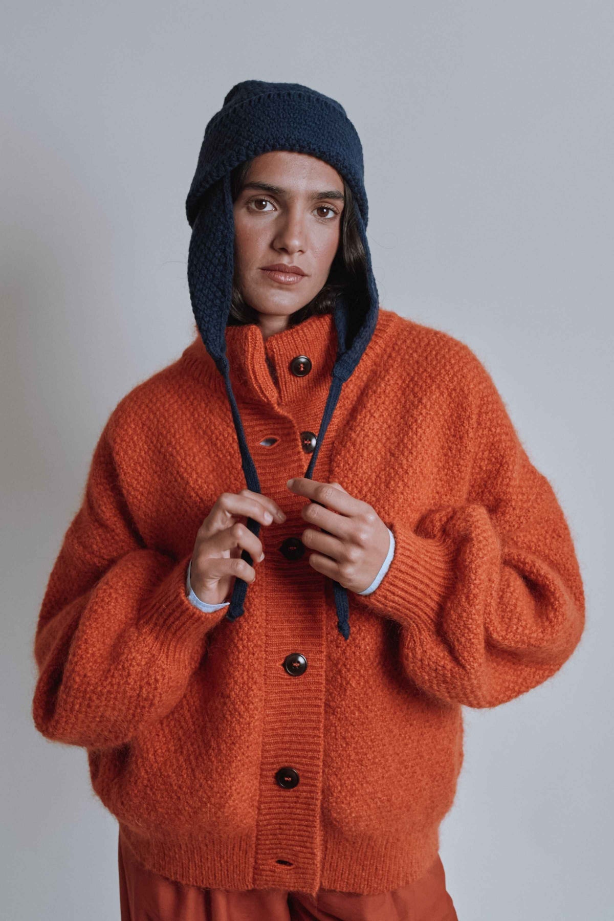GEORGE High-Neck Jacket in Merino-Mohair Wool - Burnt Orange