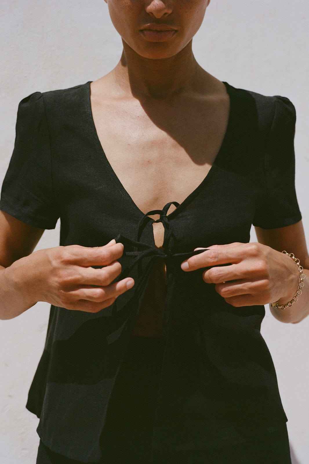 The Laurene Tie Blouse in black