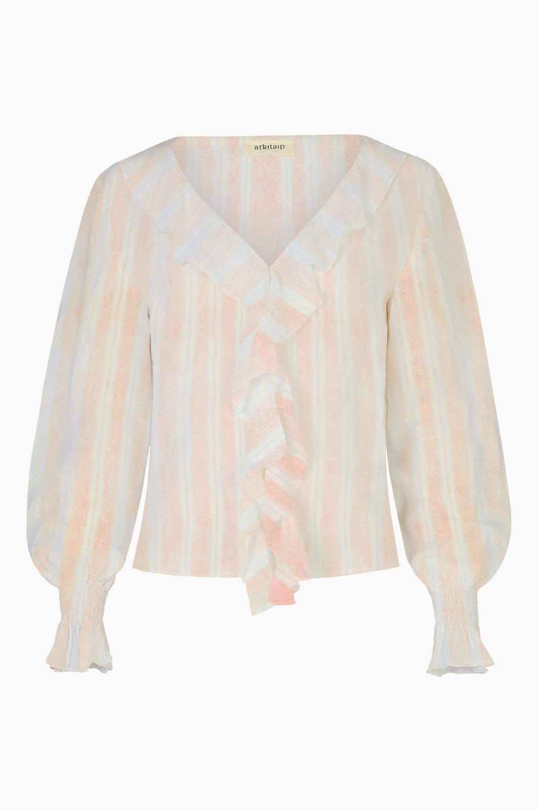 The Ophelia Ruffled Shirt in striped rosé