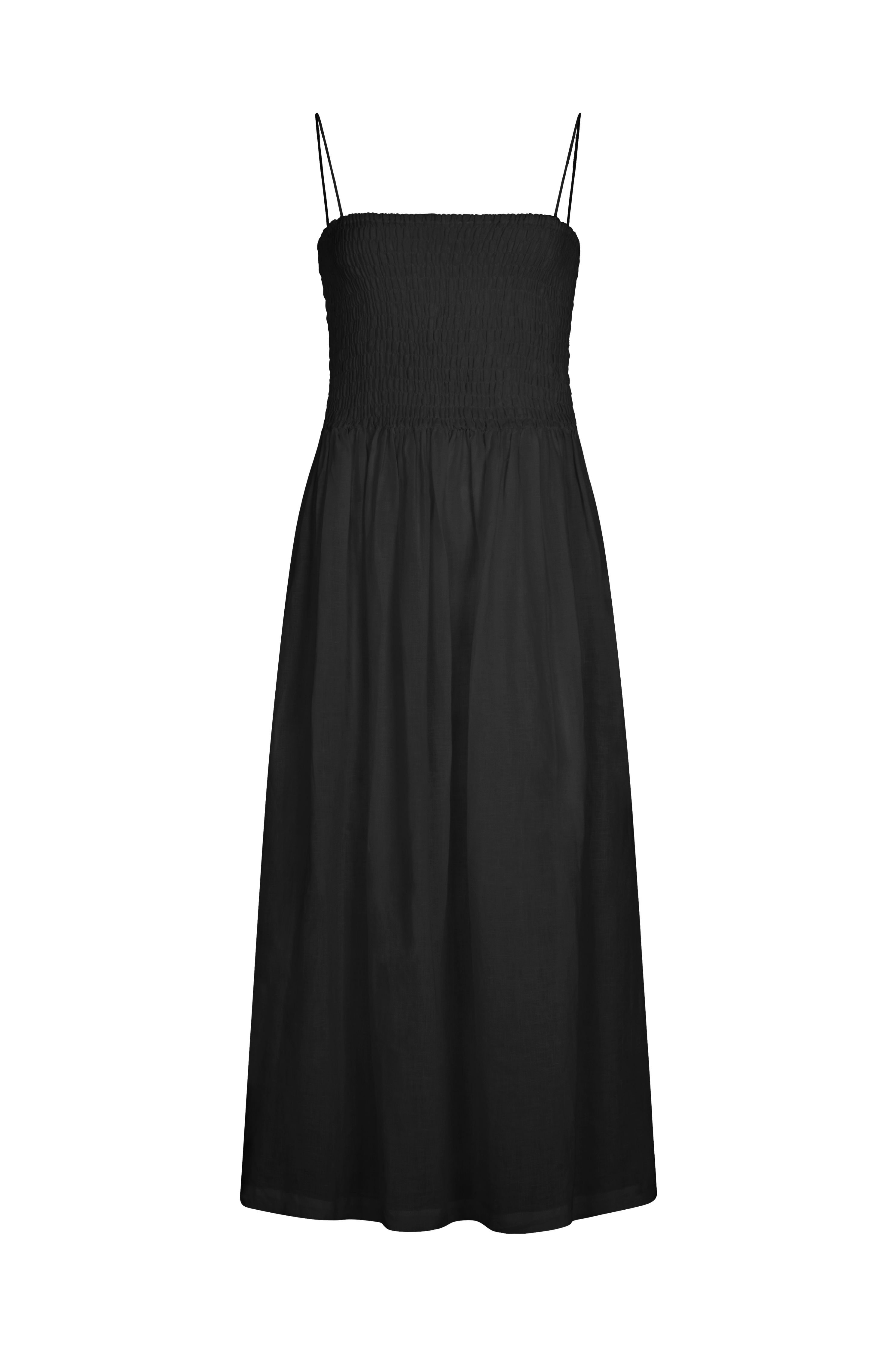 The Harlow Smocked Maxi Dress in black