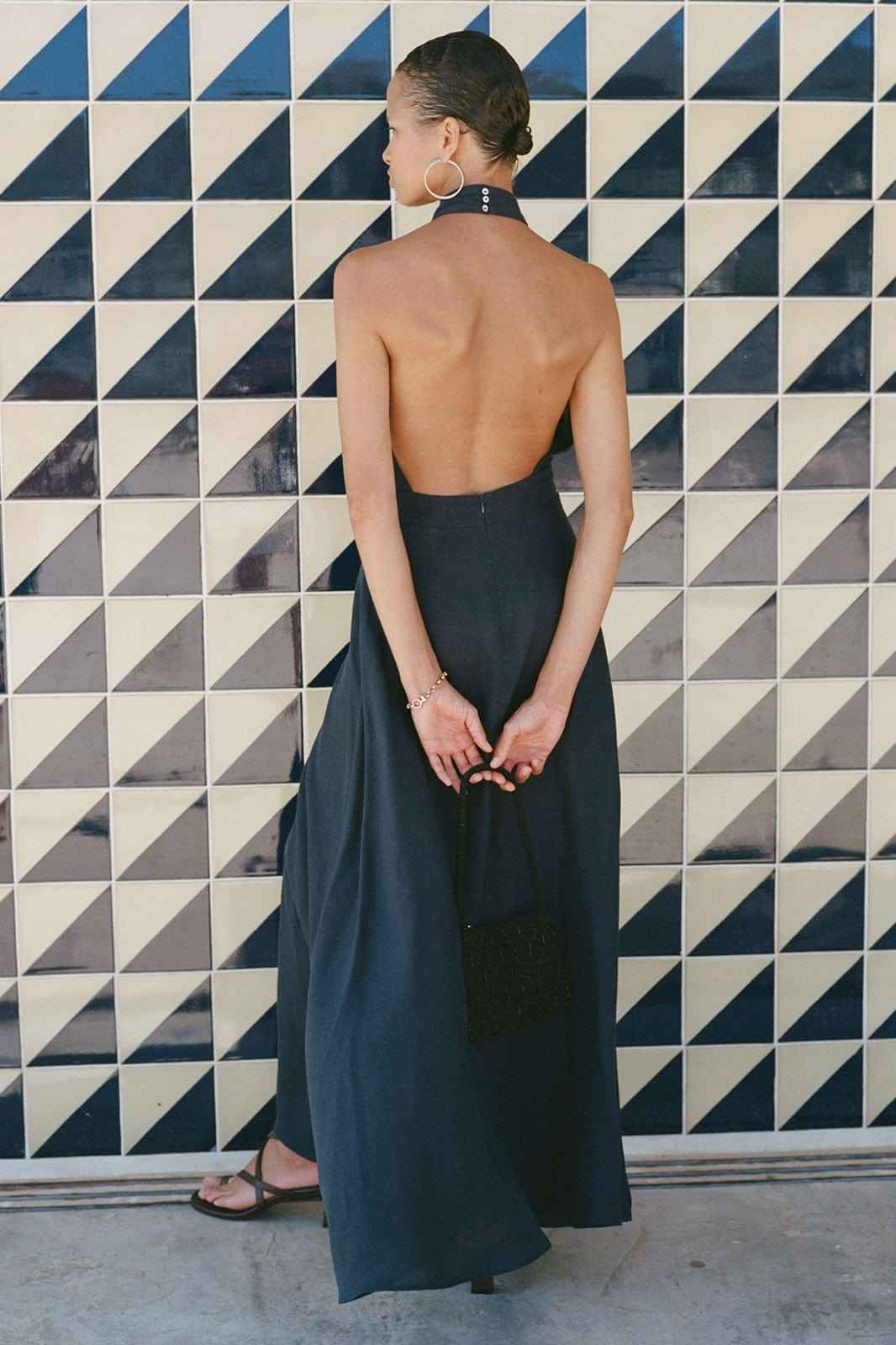 The Isi Halterneck Dress in navy blue