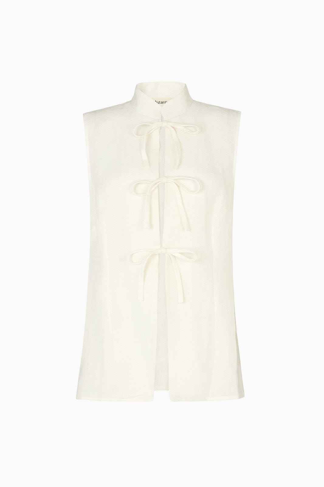 The Alma Stand-Up Collar Tie Vest in off-white