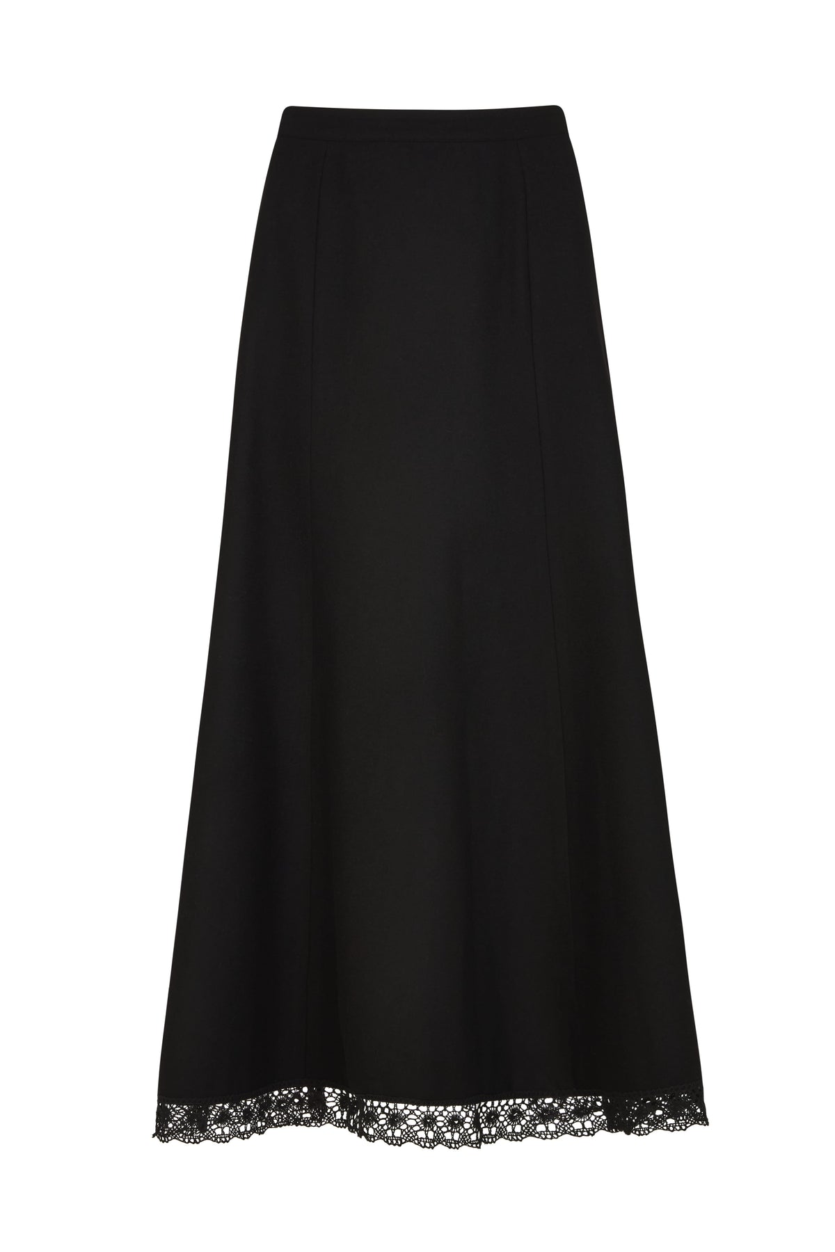 The Thea Maxi Wool Skirt with lace trim in black