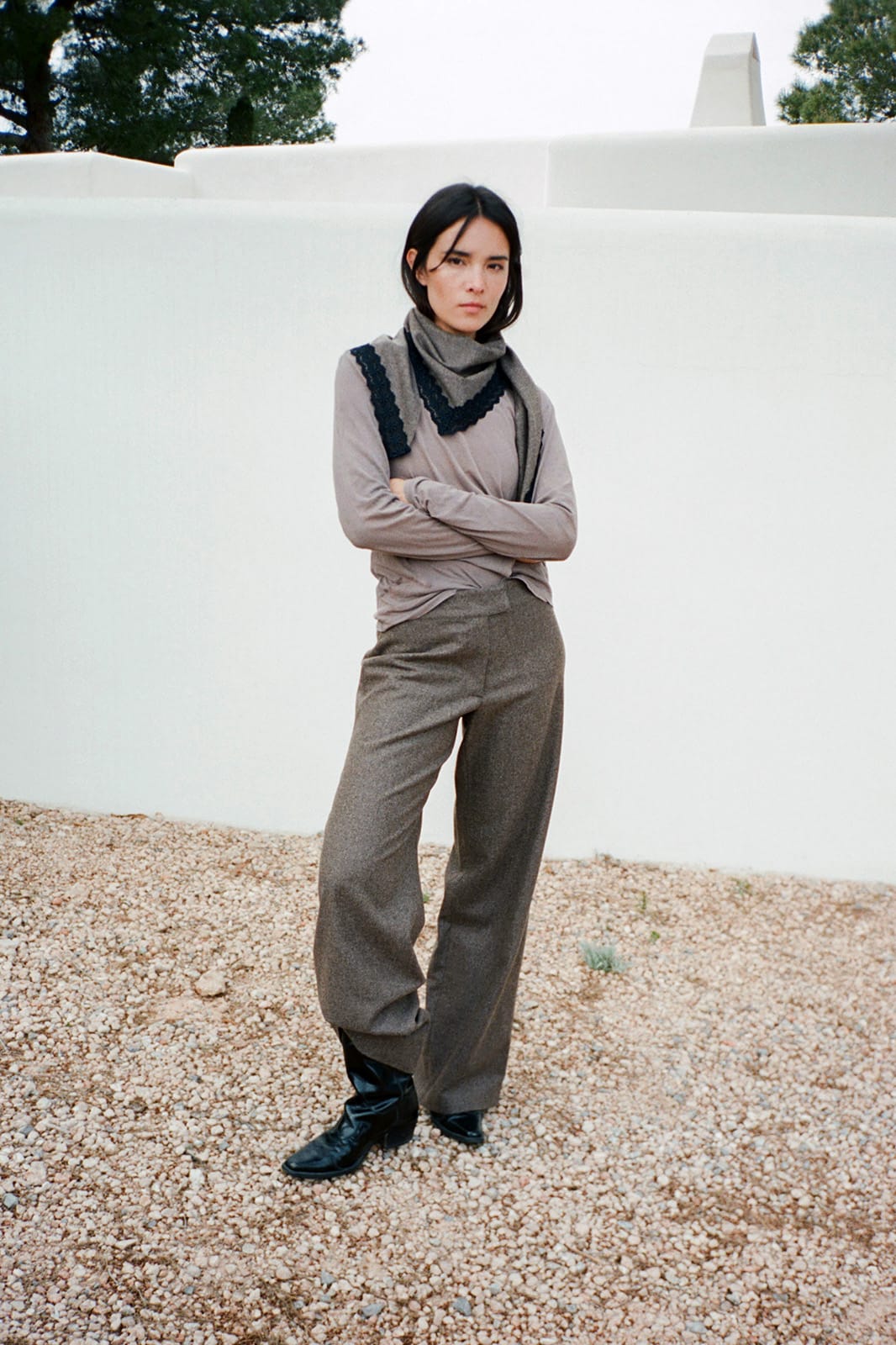 The Cora Cigarette Felted Wool Trousers in mocha