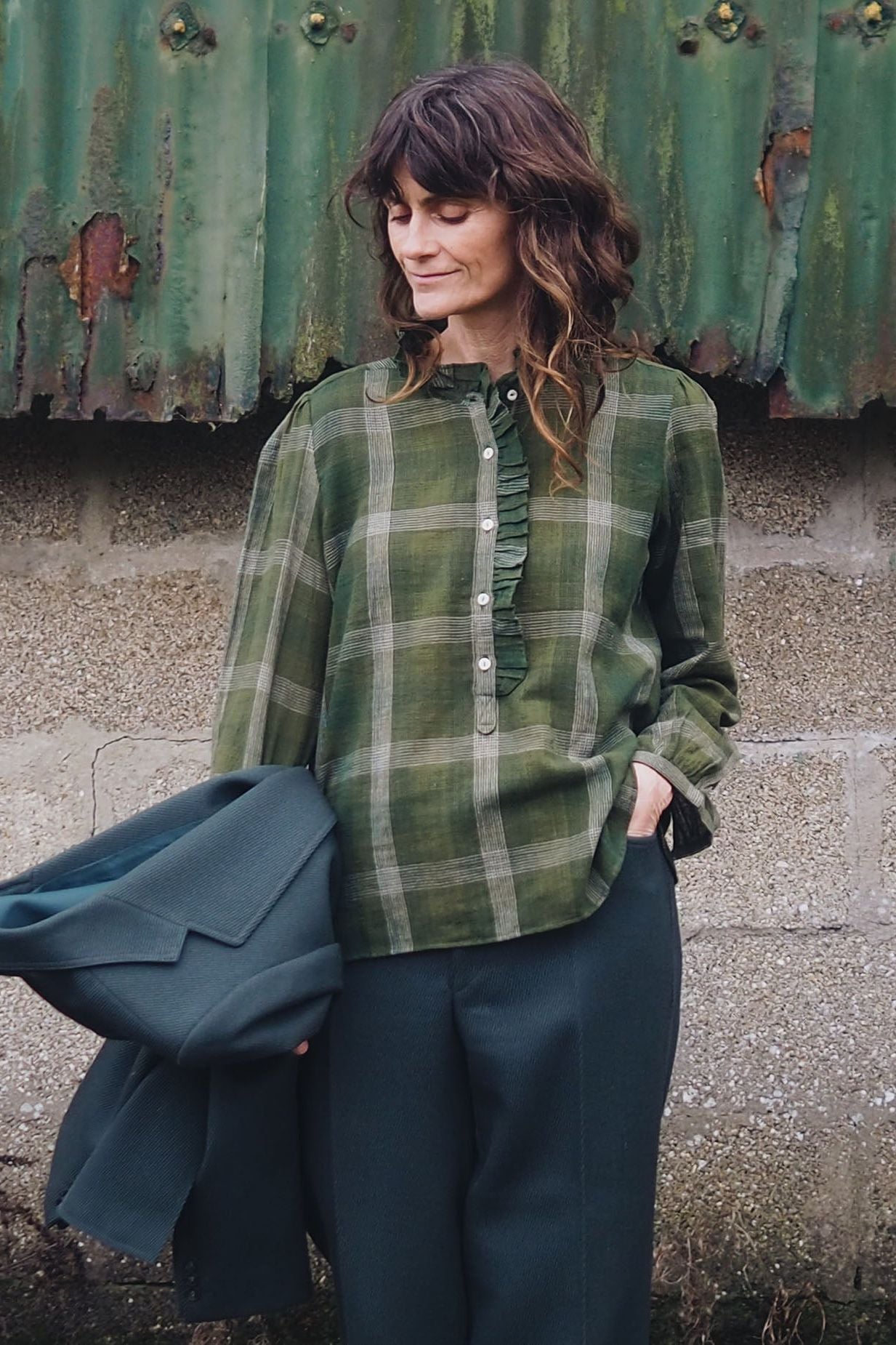 lina blouse | olive check